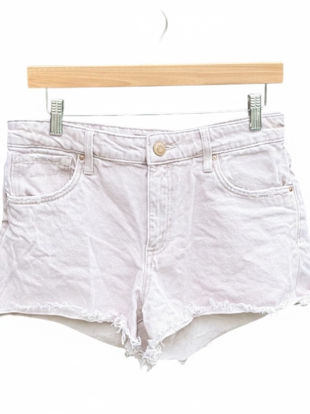 KUT From The Kloth Jane High Rise Raw Hem Shorts Beige Blush Cotton Size 6 - Picture 2 of 7